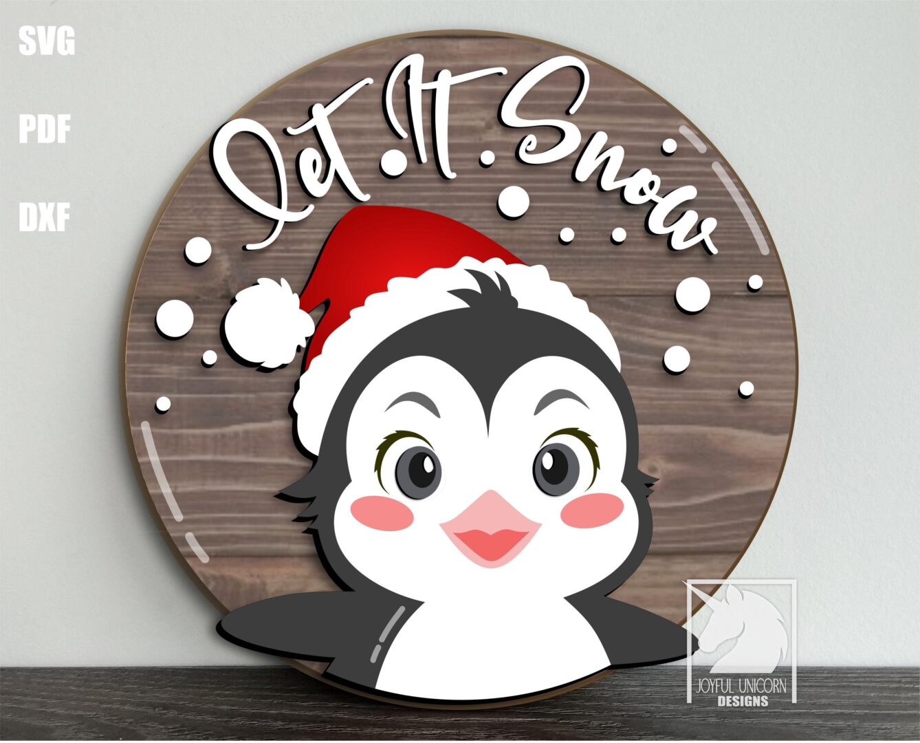 Let It Snow Penguin SVG Cute Christmas Round Sign Laser Cut File Winter Holiday Penguin Door Hanger DXF Glowforge Cricut Xtool File