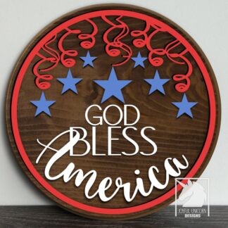 God Bless America SVG Patriotic Round Door Hanger 4th of July Laser Cut File USA Sign Digital Download Glowforge Xtool Cricut Ready File