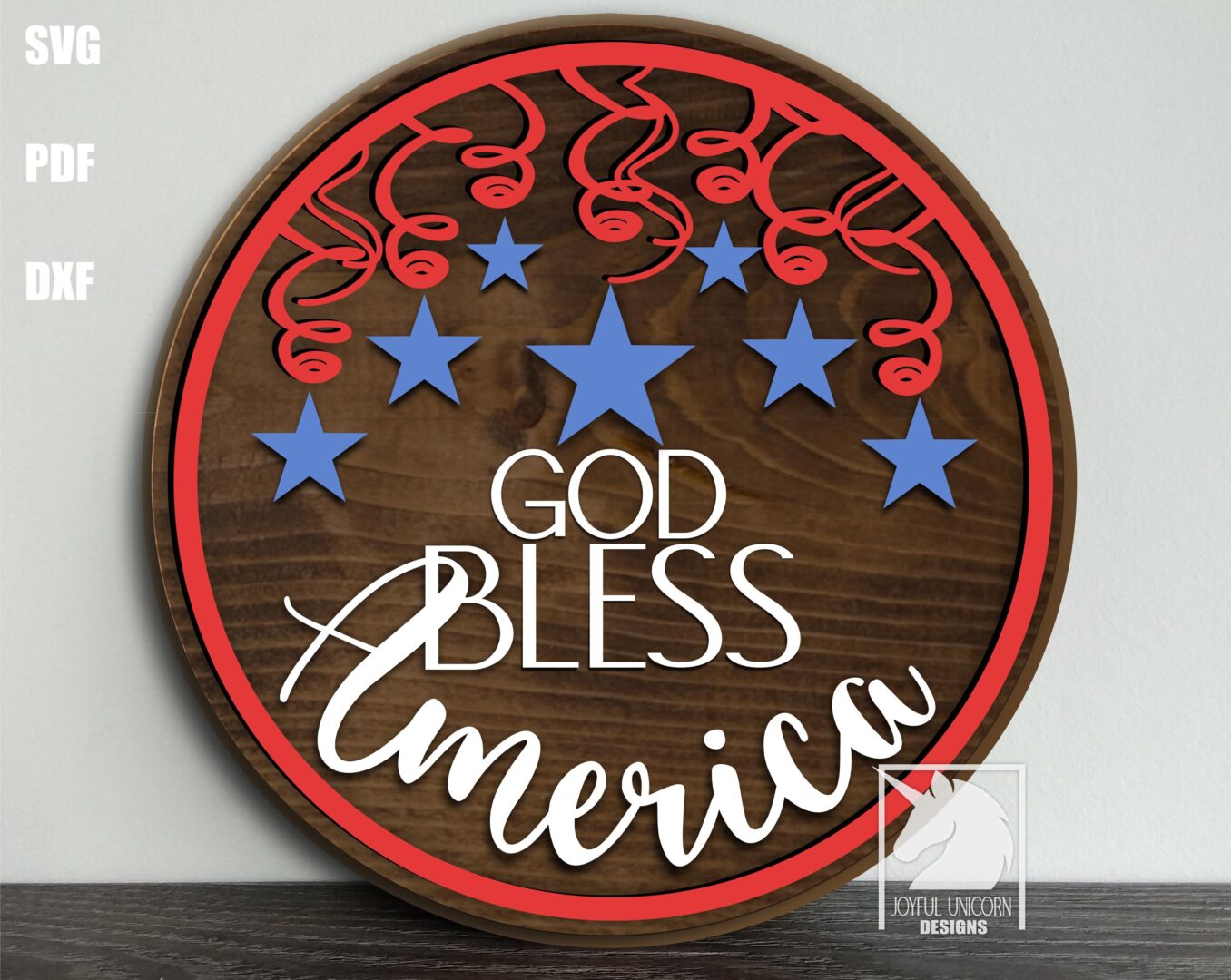 God Bless America SVG Patriotic Round Door Hanger 4th of July Laser Cut File USA Sign Digital Download Glowforge Xtool Cricut Ready File