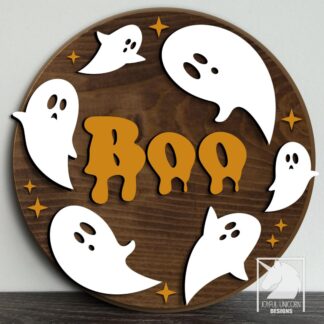 Halloween Ghost BOO Sign SVG Round Door Hanger Spooky Laser Cut File SVG Cute Ghost Decor Digital Download for Xtool Glowforge Cricut