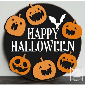 Happy Halloween Door Hanger SVG Pumpkin Welcome Sign SVG Halloween Round Sign Laser Cut File GLowforge Xtool Cricut File  Front Door Decor