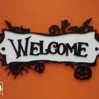 Halloween Welcome Sign SVG Haunted Frame Door Hanger with Ghost Bats Pumpkins Laser Cut File Digital Download for Cricut Xtool Glowforge