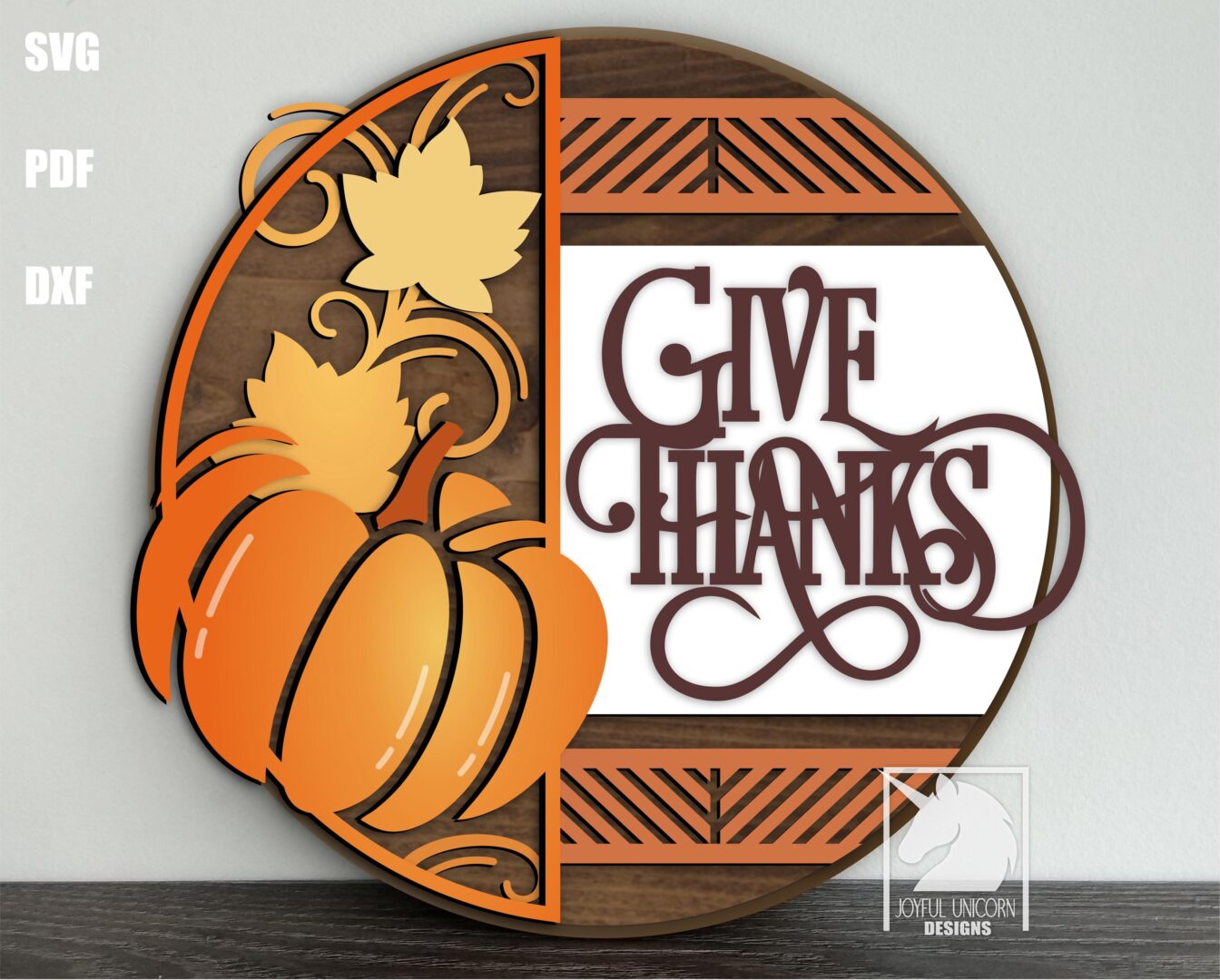 Give Thanks Pumpkin Door Hanger SVG, Fall Round Sign Cut File, Thanksgiving Laser Cut Decor, Digital Download for Glowforge, Xtool, Cricut