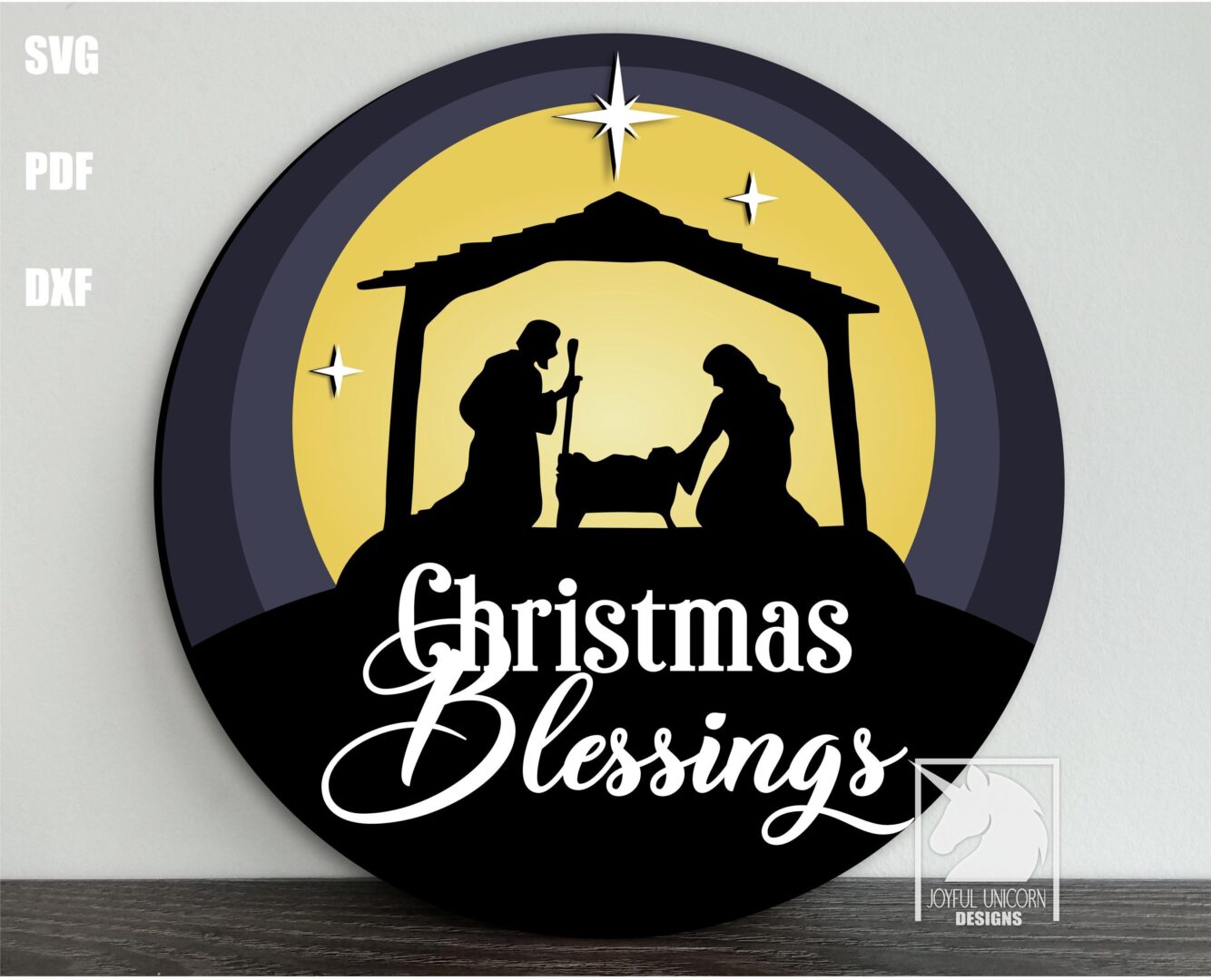 Nativity Scene Christmas Blessings SVG Christian Layered Round Sign Laser Cut File for Glowforge Cricut Xtool Holiday PDF DXF Download