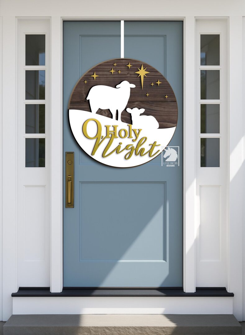 O Holy Night Door Hanger SVG Christmas Sheep Nativity Round Sign Religious Holiday Laser Cut File Glowforge Cricut Xtool PDF DXF File - Image 2