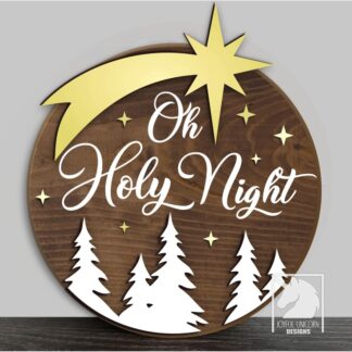 Oh Holy Night SVG Christmas Star Tree Round Sign Laser Cut File Holiday Wall Decor PDF DXF Glowforge Xtool Cricut Cut File