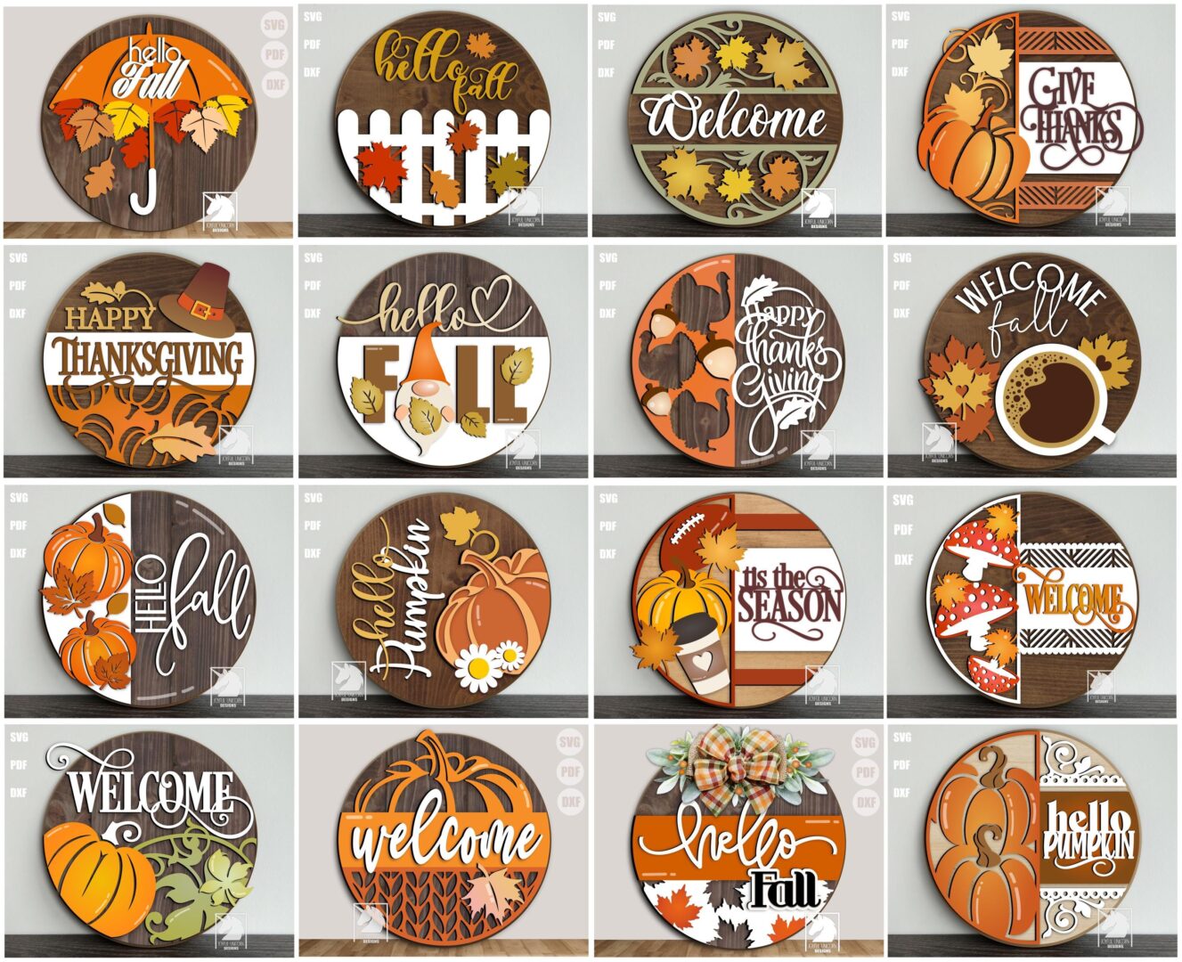 Hello Fall Gnome Door Hanger SVG Autumn Welcome Sign Cut File DXF Fall Gnome Round Sign Layered File Digital Download for Cricut Glowforge - Image 6