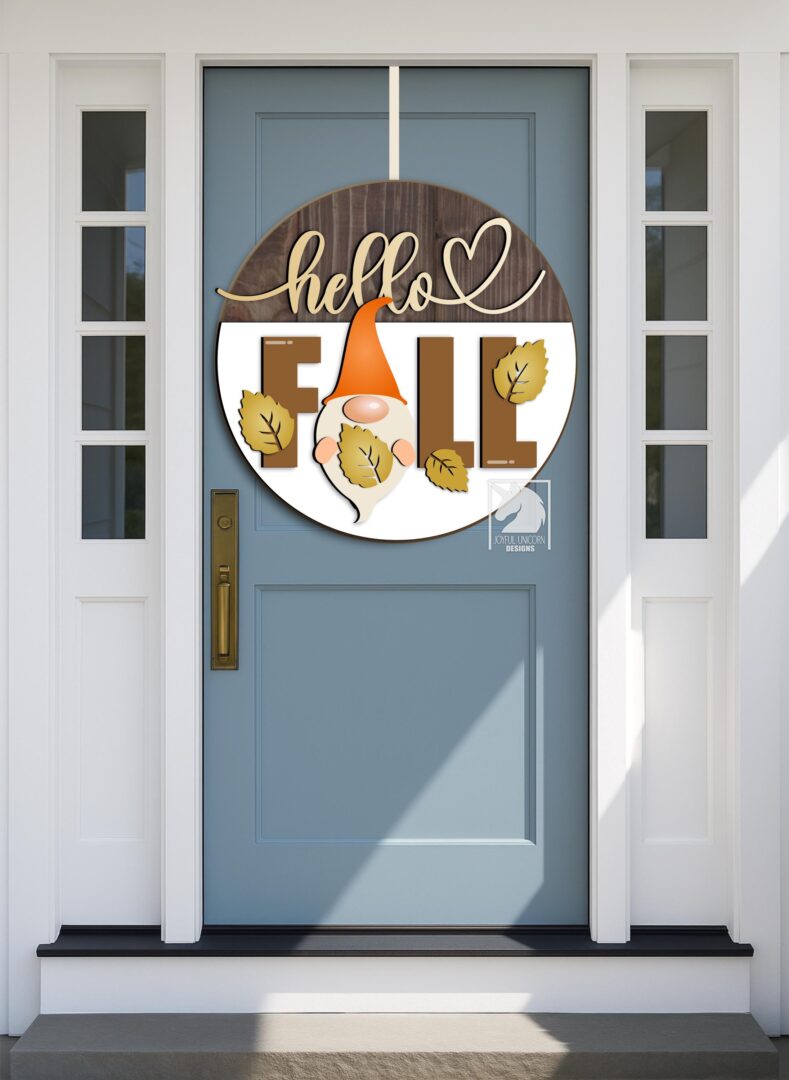 Hello Fall Gnome Door Hanger SVG Autumn Welcome Sign Cut File DXF Fall Gnome Round Sign Layered File Digital Download for Cricut Glowforge - Image 2