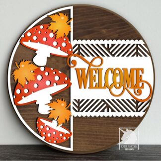 Mushrooms Welcome Door Hanger SVG, Autumn Amanita Door Sign DXF, Fall Porch Sign Laser Cut File for Cricut, Glowforge, Xtool, Digital File