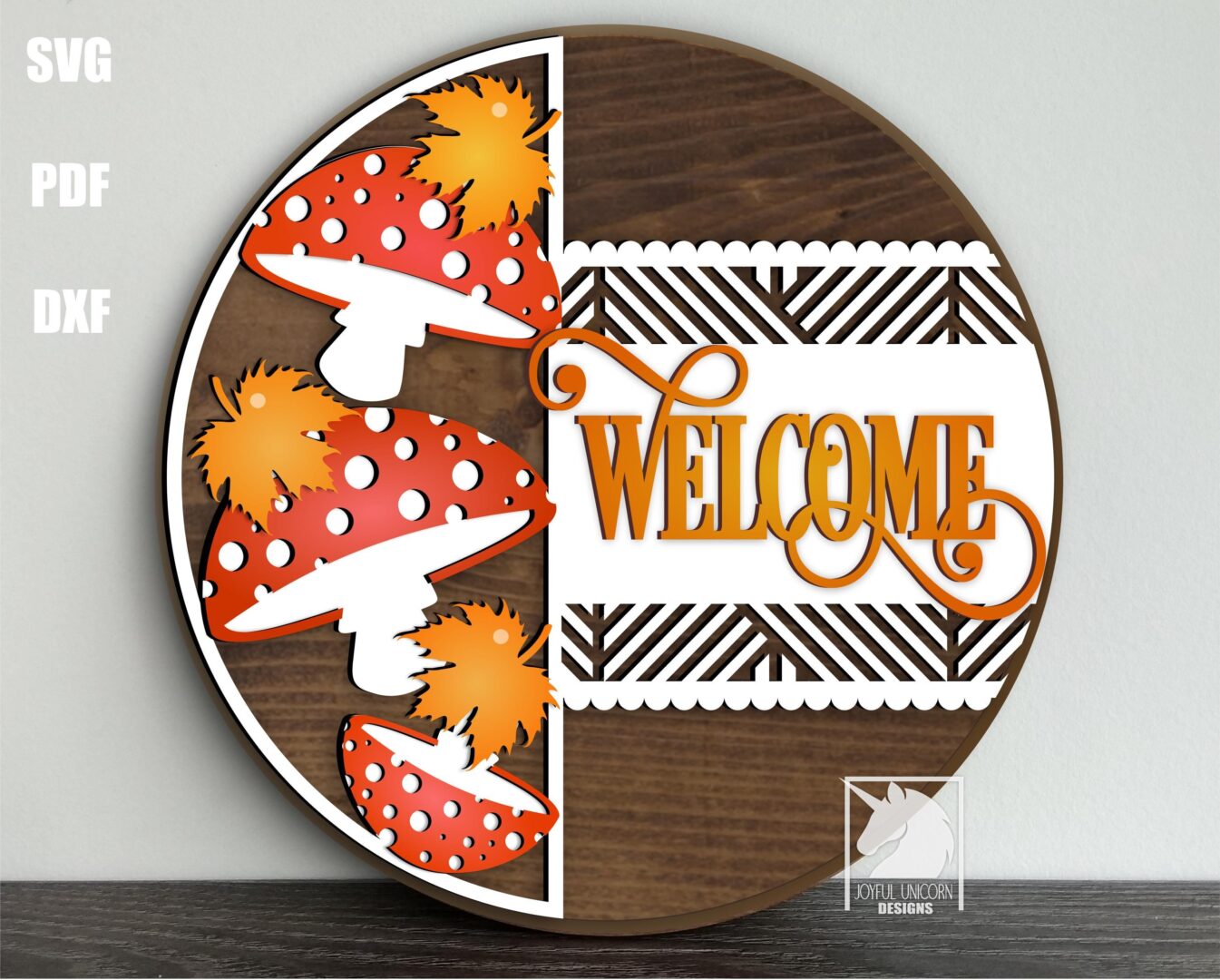 Mushrooms Welcome Door Hanger SVG, Autumn Amanita Door Sign DXF, Fall Porch Sign Laser Cut File for Cricut, Glowforge, Xtool, Digital File