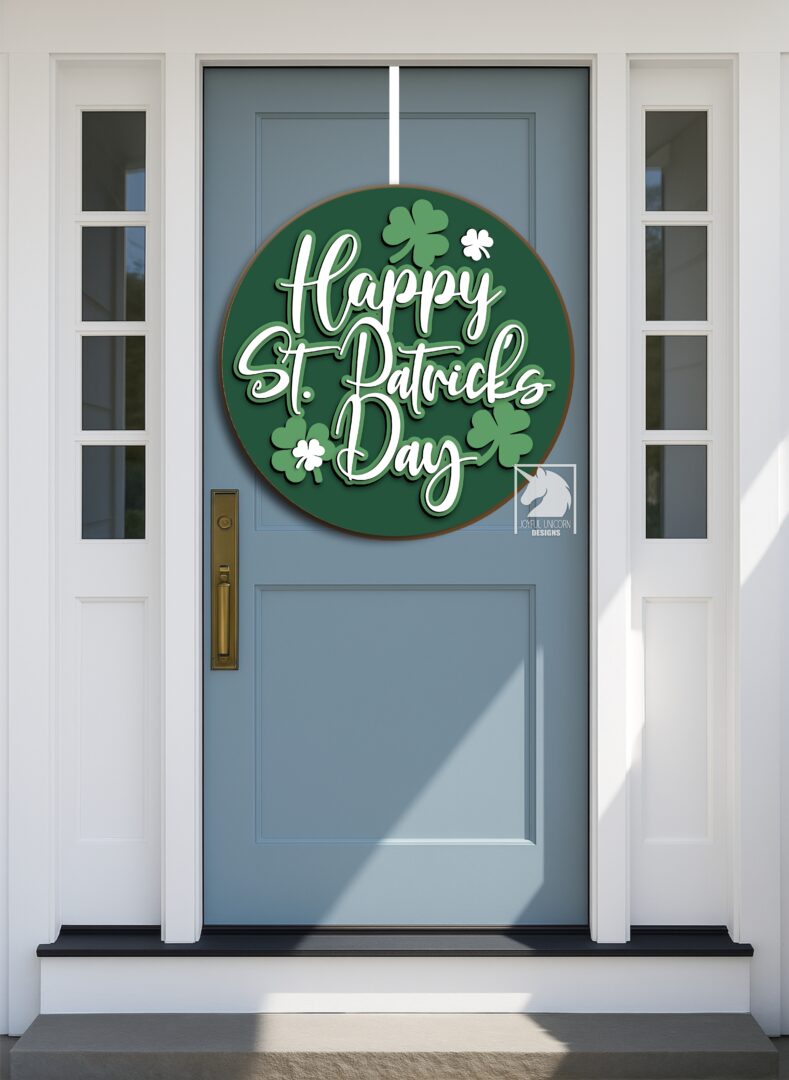 Happy St Patrick's Day Wood Round Sign SVG, Shamrock Door Hanger SVG, Clover Welcome Sign, Glowforge and Cricut Ready File, Door Decor SVG - Image 2
