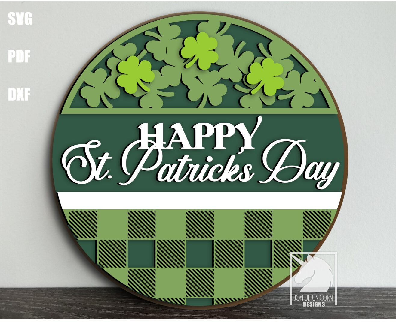 Happy St. Patrick's Day Round Sign SVG, Shamrock Door Hanger SVG, Clover Welcome Sign, Laser Cut File, Glowforge and Cricut Ready File