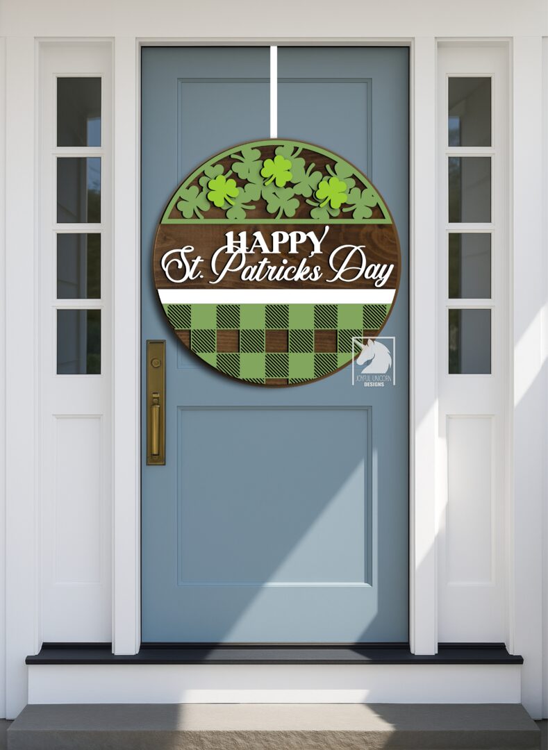 Happy St. Patrick's Day Round Sign SVG, Shamrock Door Hanger SVG, Clover Welcome Sign, Laser Cut File, Glowforge and Cricut Ready File - Image 2