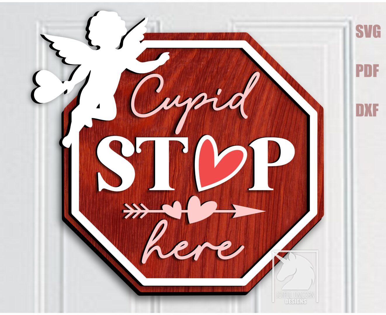 Cupid Stop Here Sign SVG, Valentines Day Door Hanger SVG, Valentines Day Welcome Sign SVG, Glowforge Ready File, Cupid Sign svg, Wood Sign