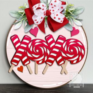 XoXo Door Hanger SVG, Valentine Lollipop Sign SVG, Glowforge and Cricut Ready File, Valentine's Day Front Door Sign, Laser Cut File SVG