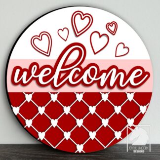 Valentines Day Welcome Sign SVG, Wood Round Sign SVG, Heart Door Hanger SVG, Glowforge Ready File, Laser Cut File, Valentine Decor svg