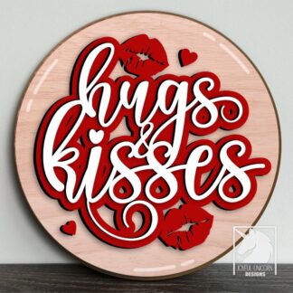 Hugs and Kisses Door Hanger SVG, Valentine's Day Welcome Sign SVG, Glowforge and Cricut Ready File, Valentine's Day Front Door Decor SVG