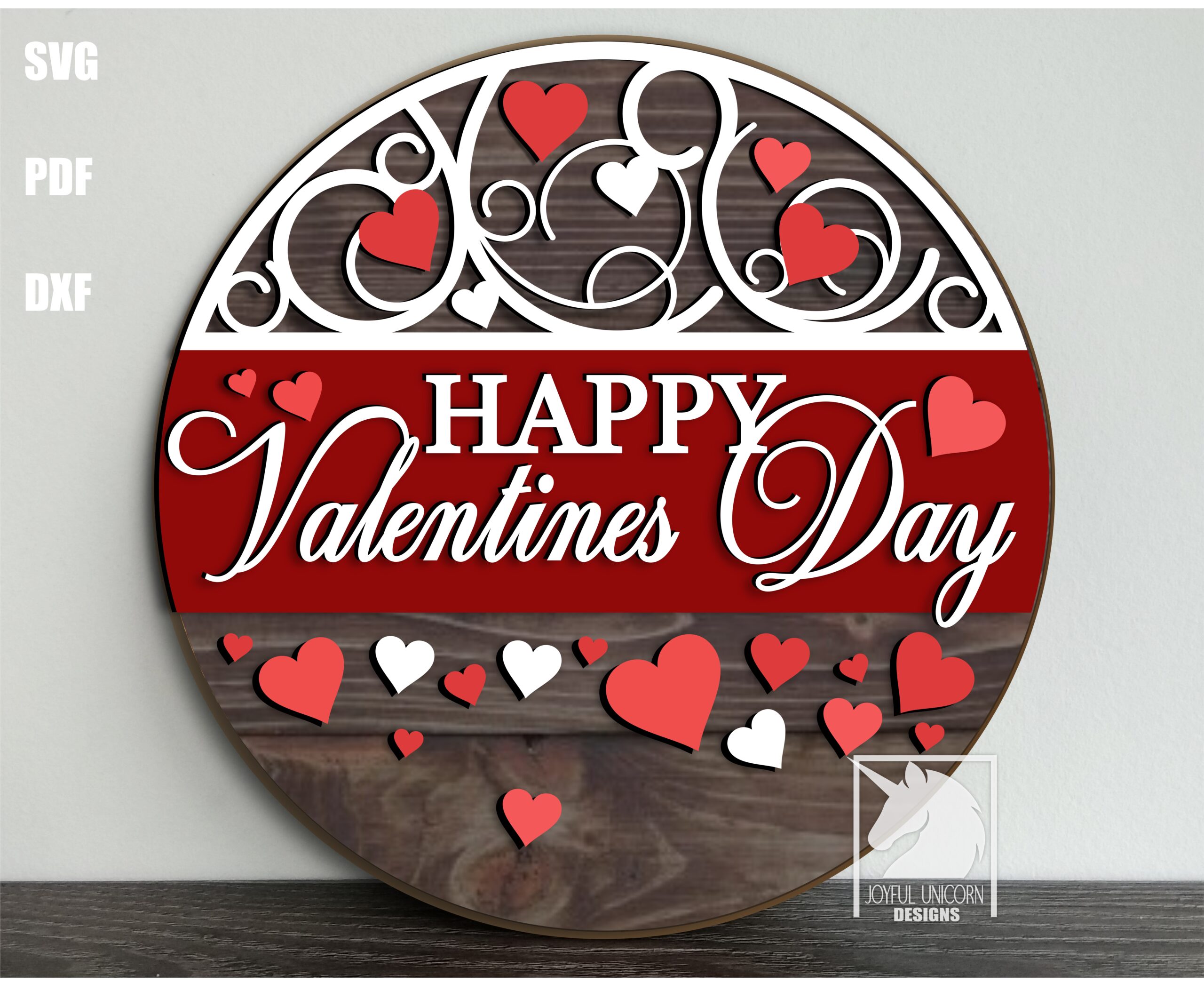 Happy Valentine's Day Welcome Sign SVG, Hearts Round Sign SVG, Glowforge and Cricut Ready File, Laser Cut File, Valentines Day Door Hanger