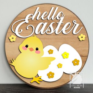 Hello Easter Door Hanger SVG, Easter Chik Welcome Sign SVG, Glowforge and Cricut Ready Files, Laser Cut File, Easter Front Door Decor