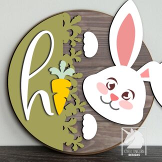 Easter Bunny Welcome Sign SVG, Hi Door Hanger SVG, Easter Rabbit Front Door Decor, Laser Cut File, Glowforge and Cricut Ready Files
