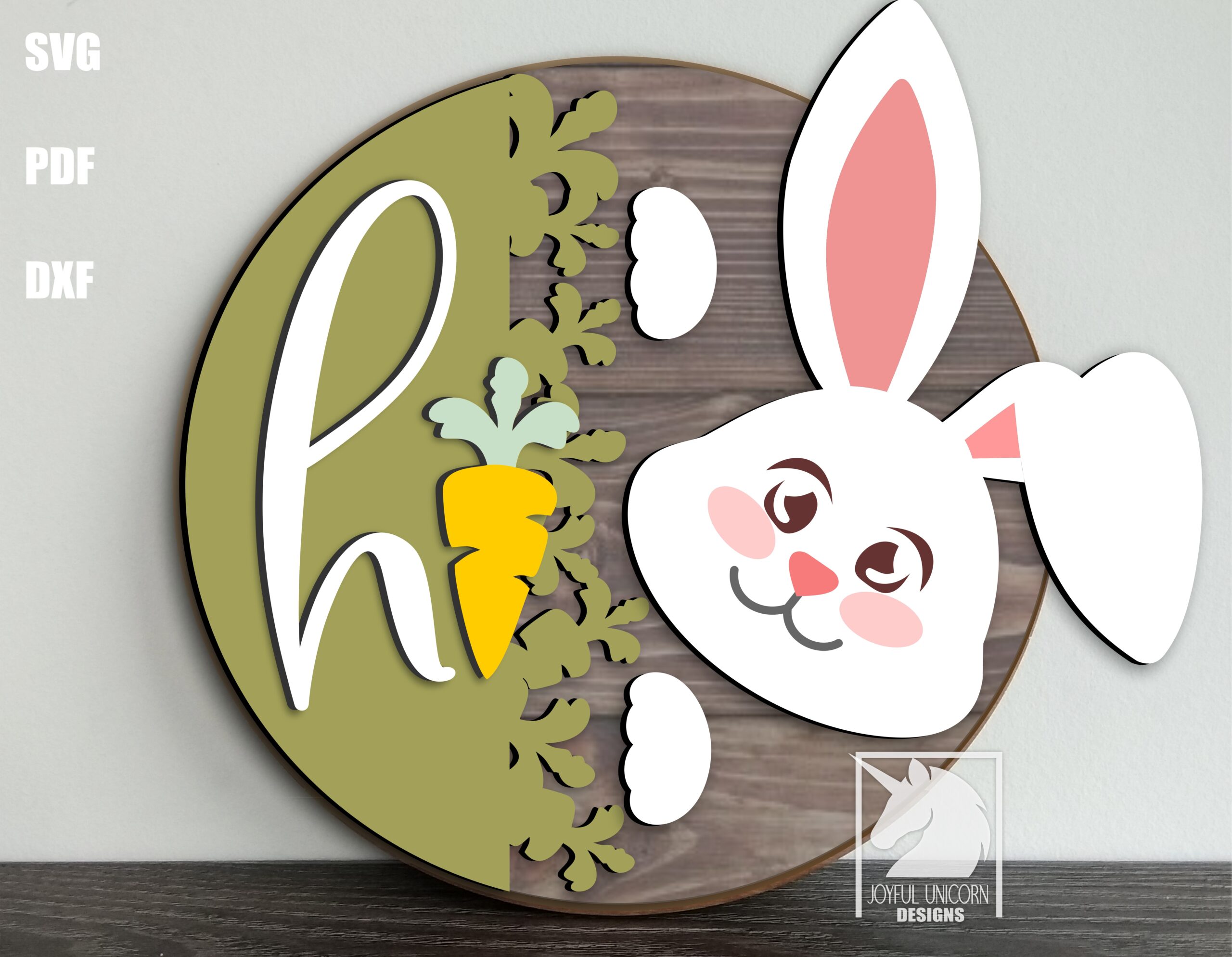 Easter Bunny Welcome Sign SVG, Hi Door Hanger SVG, Easter Rabbit Front Door Decor, Laser Cut File, Glowforge and Cricut Ready Files