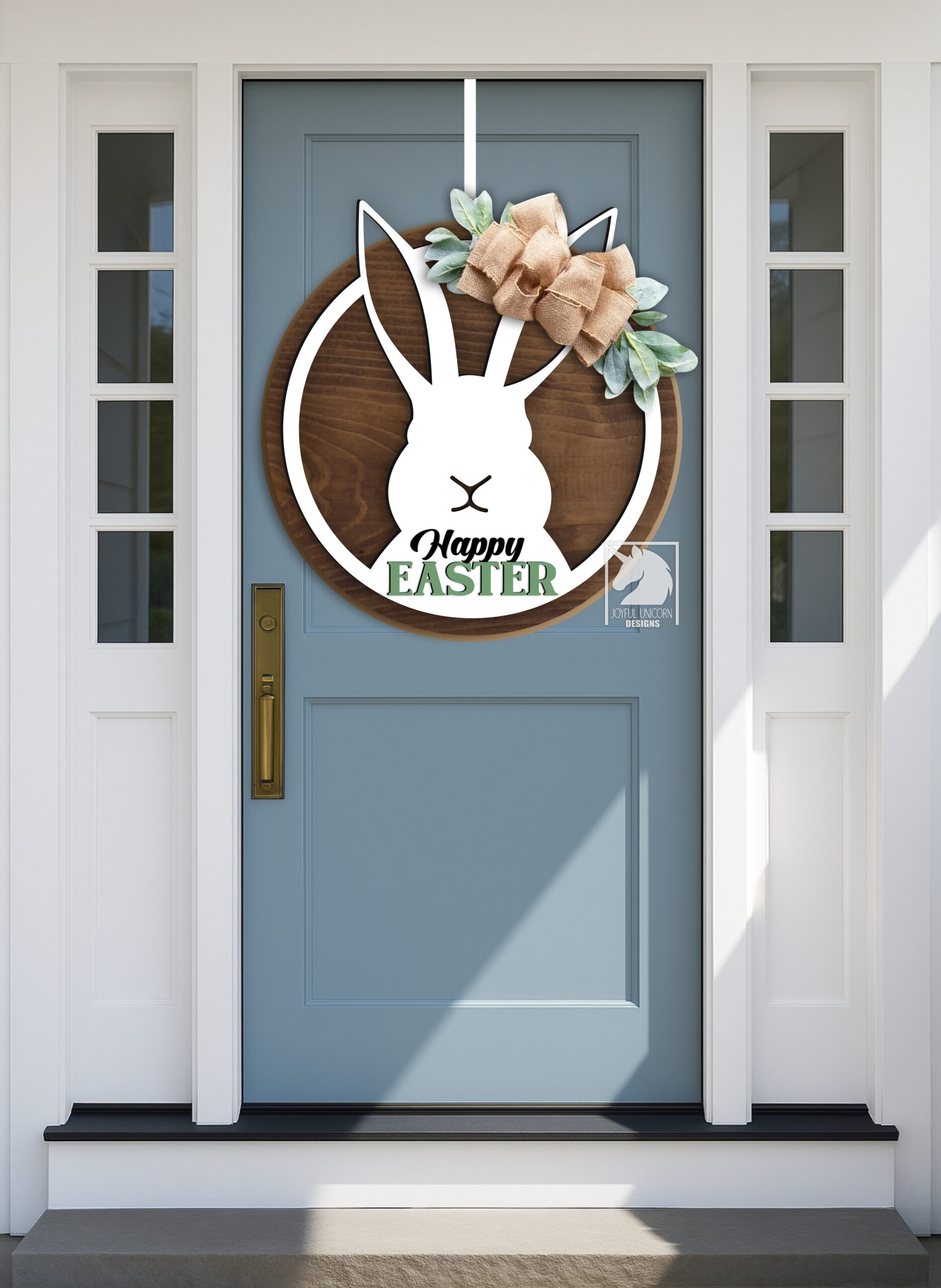Happy Easter Round Sign SVG, Easter Bunny Door Hanger SVG, Wood Round Sign, Laser Cut File, Farmhouse Easter Decor, Easter Welcome Sign - Image 2