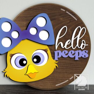 Hello Peeps Welcome Sign SVG, Easter Chicken Door Hanger SVG, Glowforge and Cricut Ready File, Cute Easter Door Sign SVG, Laser Cut File