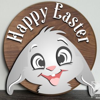 Happy Easter Round Sign SVG, Easter Bunny Door Hanger SVG, Easter Welcome Sign SVG, Laser Cut File, Wood Round Sign, Glowforge svg File