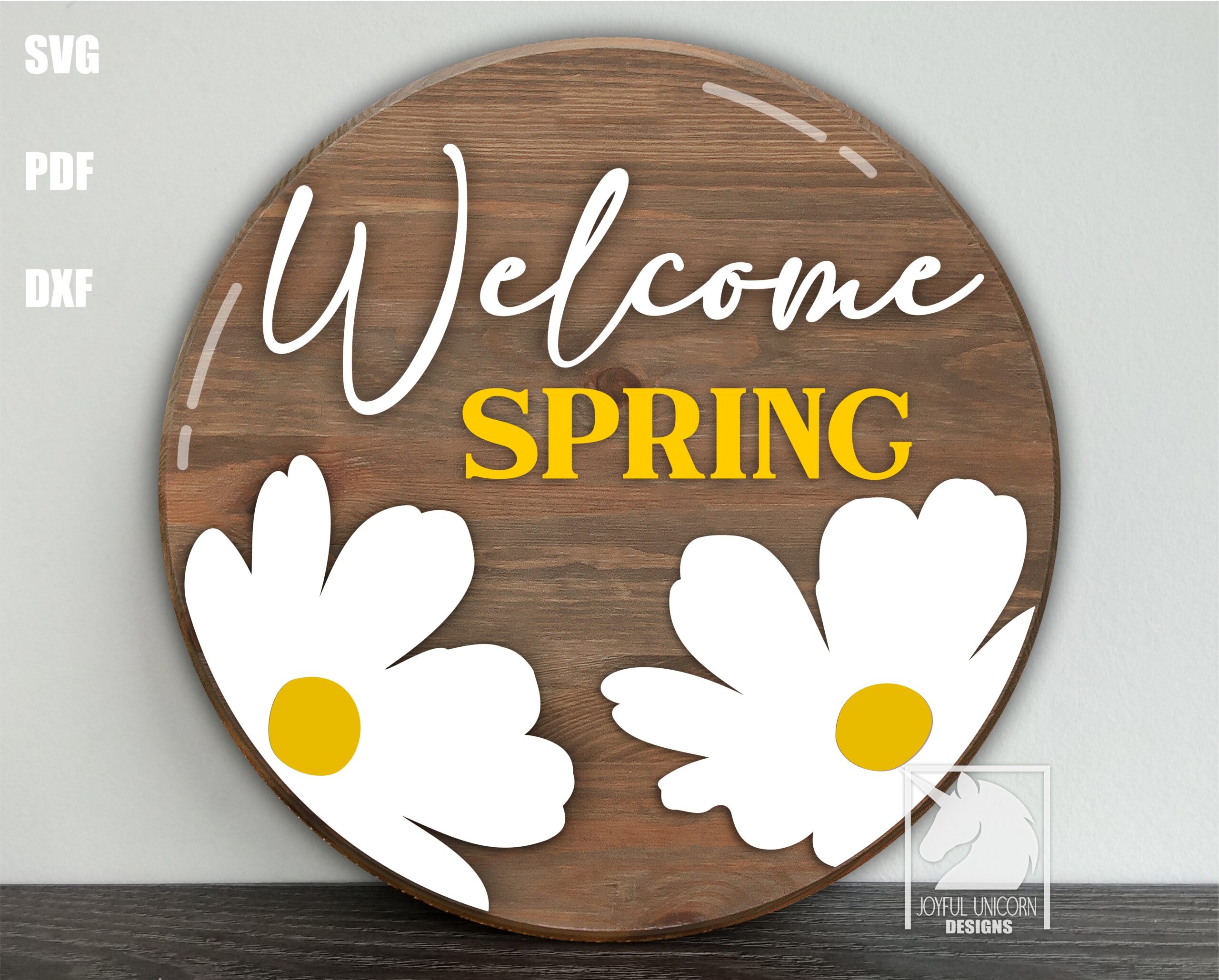 Welcome Spring Sign SVG, Daisy Door Hanger SVG, Floral Door Hanger SVG, Wood Round Sign, Laser Cut File, Glowforge svg File