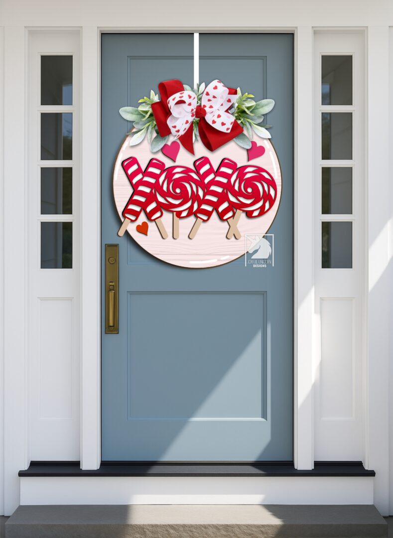 XoXo Door Hanger SVG, Valentine Lollipop Sign SVG, Glowforge and Cricut Ready File, Valentine's Day Front Door Sign, Laser Cut File SVG - Image 2