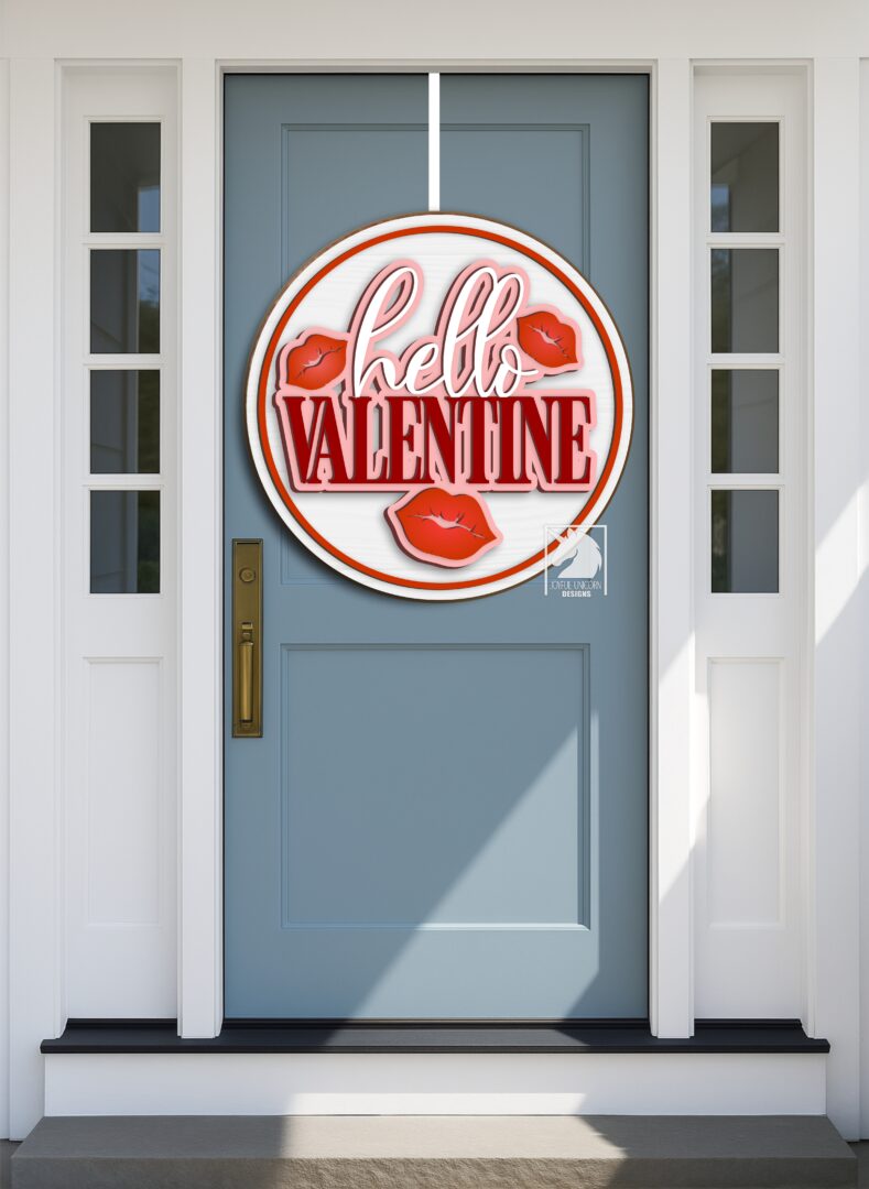 Hello Valentine Door Hanger SVG, Valentine's Day Welcome Sign SVG, Glowforge and Cricut Ready File, Love Front Door Decor, Laser Cut File - Image 2