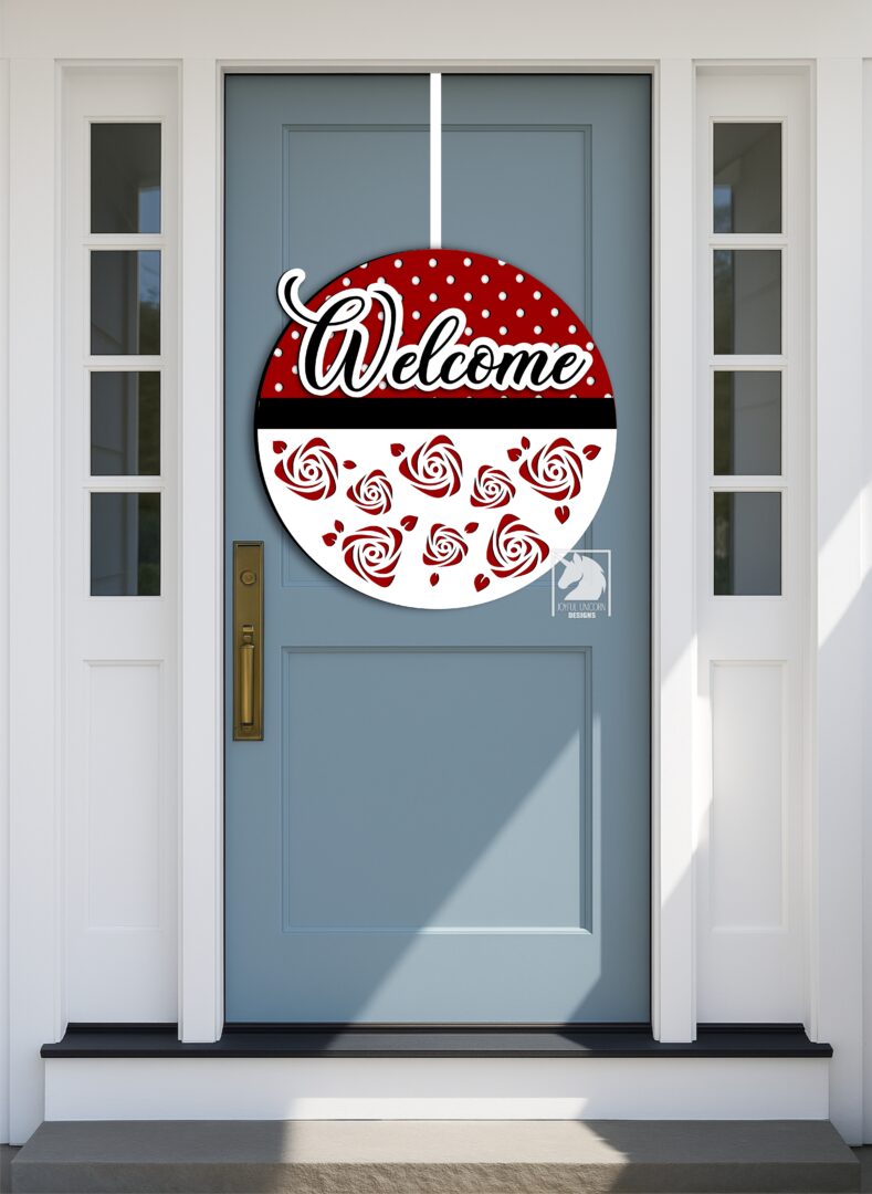 Valentine's Day Welcome Sign SVG, Valentines Day Round Sign SVG, Wood Round Sign SVG, Laser Cut File, Glowforge svg File - Image 2