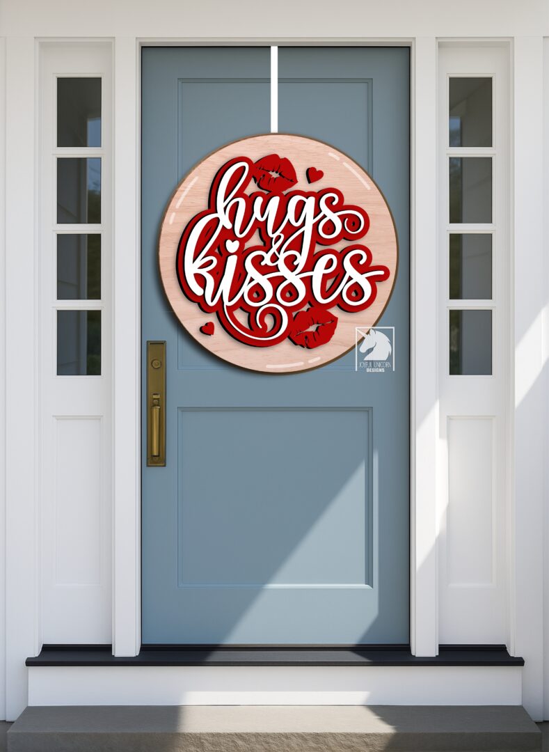 Hugs and Kisses Door Hanger SVG, Valentine's Day Welcome Sign SVG, Glowforge and Cricut Ready File, Valentine's Day Front Door Decor SVG - Image 2