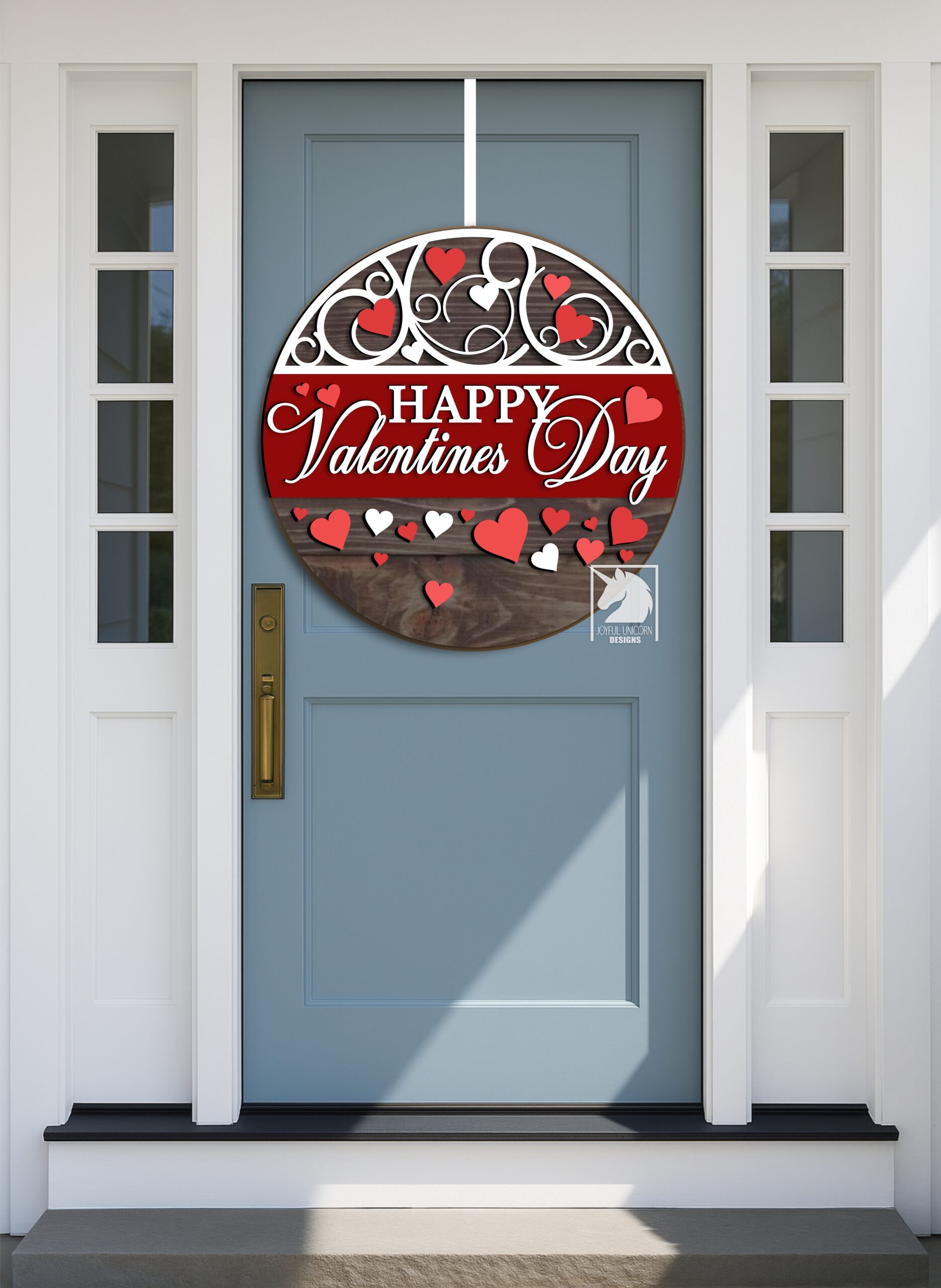 Happy Valentine's Day Welcome Sign SVG, Hearts Round Sign SVG, Glowforge and Cricut Ready File, Laser Cut File, Valentines Day Door Hanger - Image 2