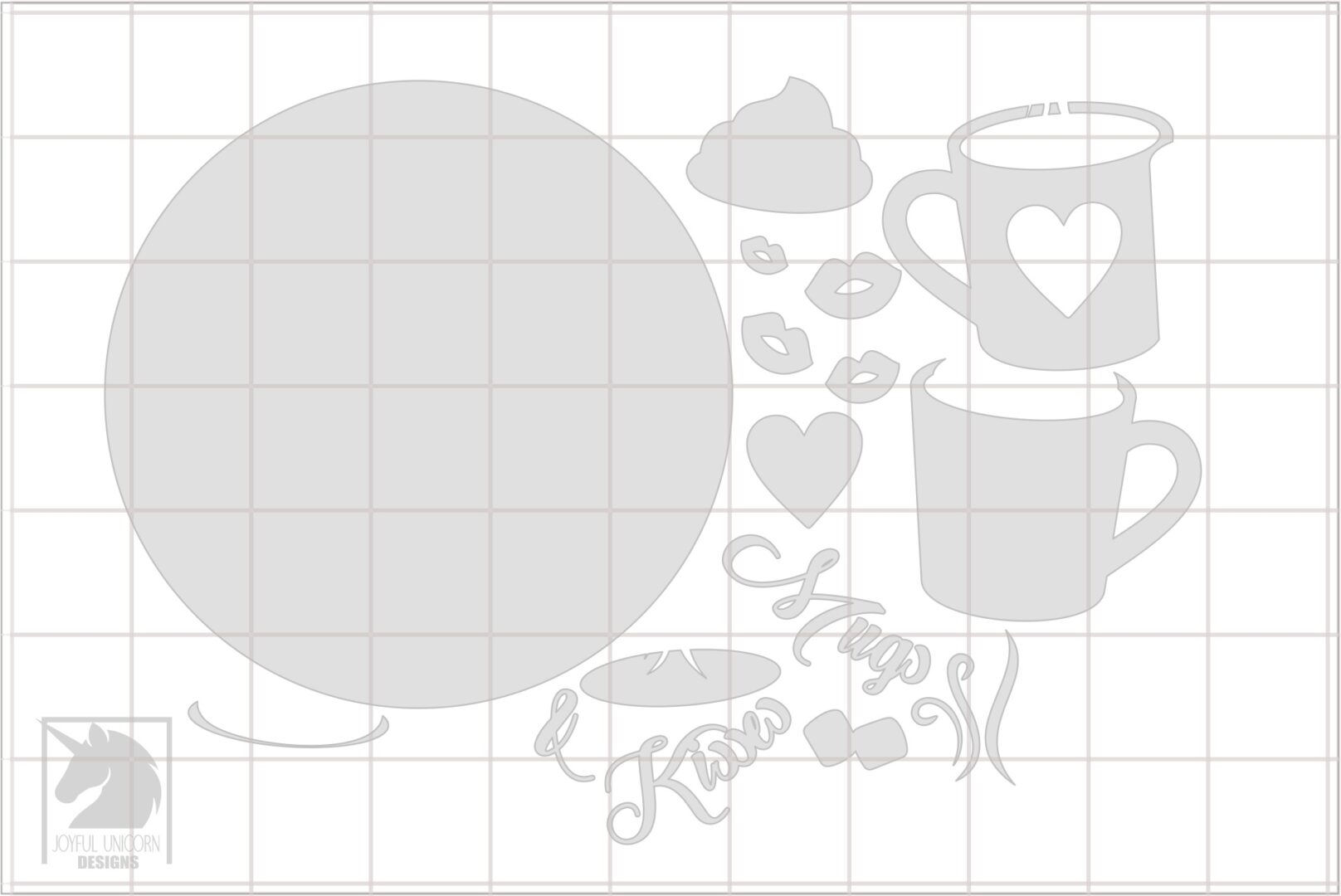 Mugs and Kisses Round Sign SVG, Valentines Day Door Hanger SVG, Laser Cut File, Glowforge and Cricut Ready File, Front Door Decor - Image 3