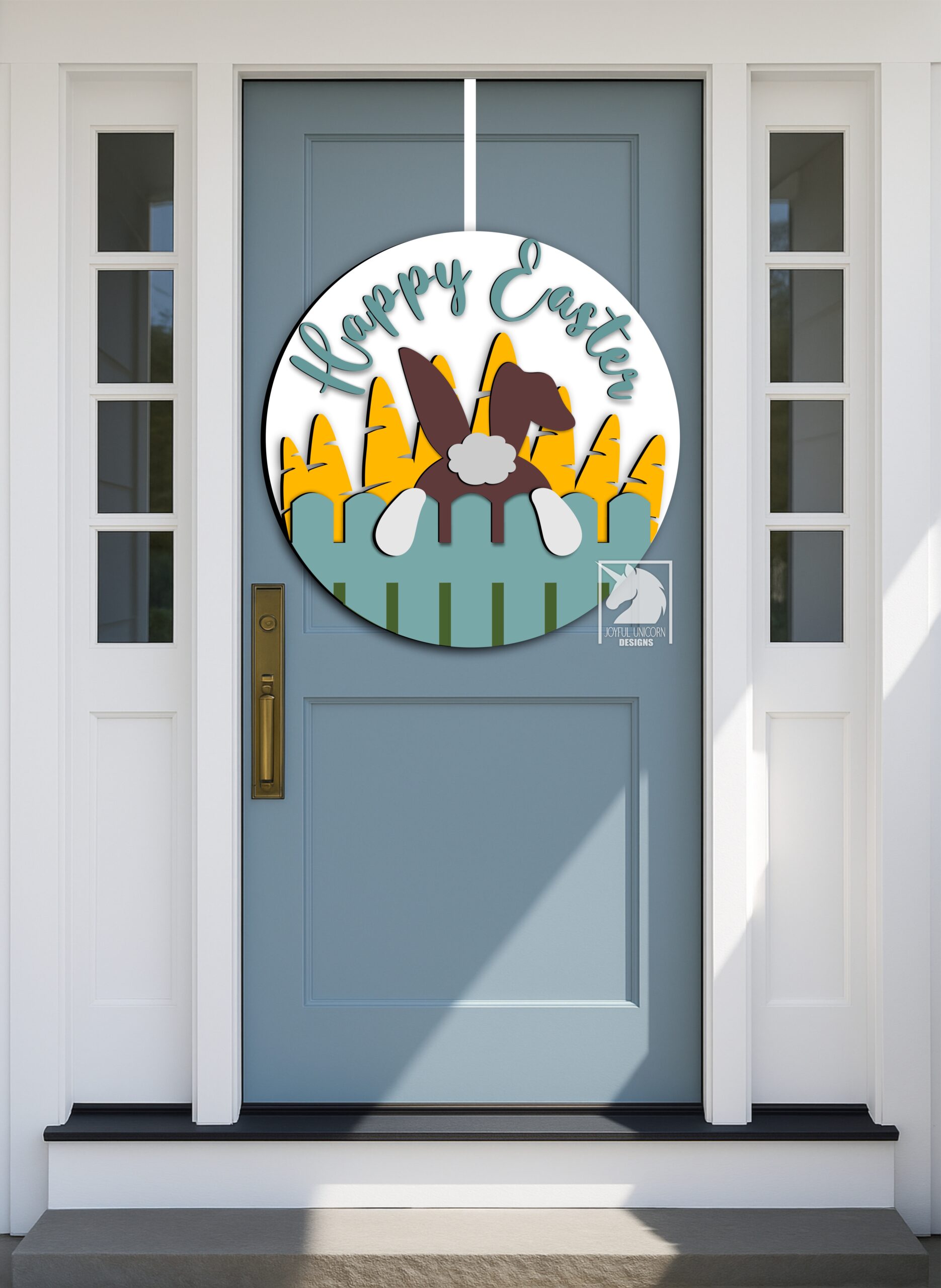 Happy Easter Sign SVG, Bunny Tail Sign SVG, Easter Welcome Sign SVG, Glowforge svg File, Cricut svg File, Wood Round Sign, Laser Cut File - Image 2