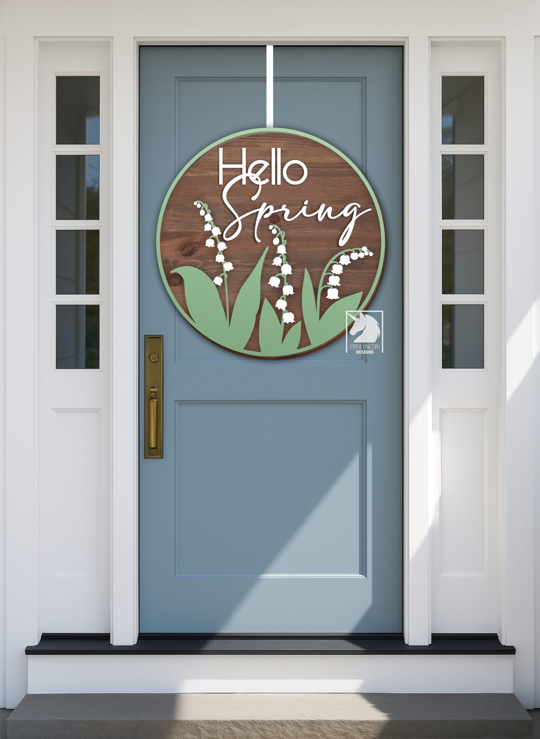 Hello Spring Round Sign SVG, Lily of The Valley Door Hanger SVG, Spring Welcome Sign SVG, Glowforge Ready File, Wood Round Sign - Image 2