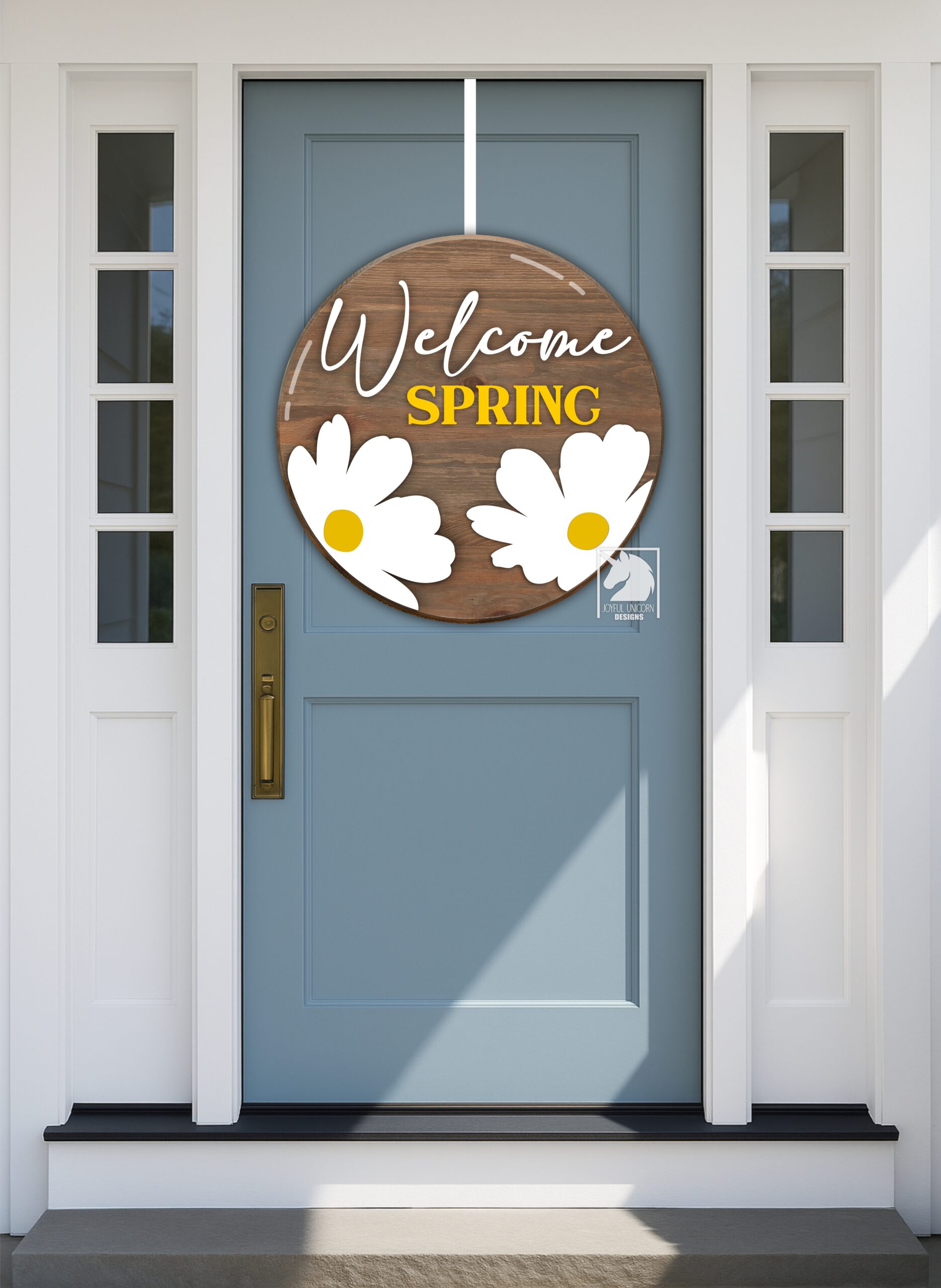 Welcome Spring Sign SVG, Daisy Door Hanger SVG, Floral Door Hanger SVG, Wood Round Sign, Laser Cut File, Glowforge svg File - Image 2