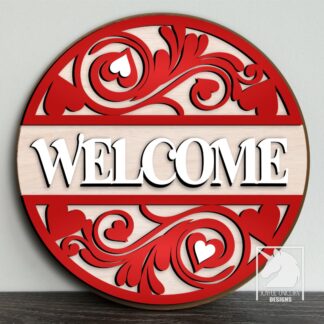 Valentine's Day Welcome Sign SVG, Glowforge and Cricut Ready File, Valentine Door Hanger SVG, Laser Cut File, Front Door Decor SVG