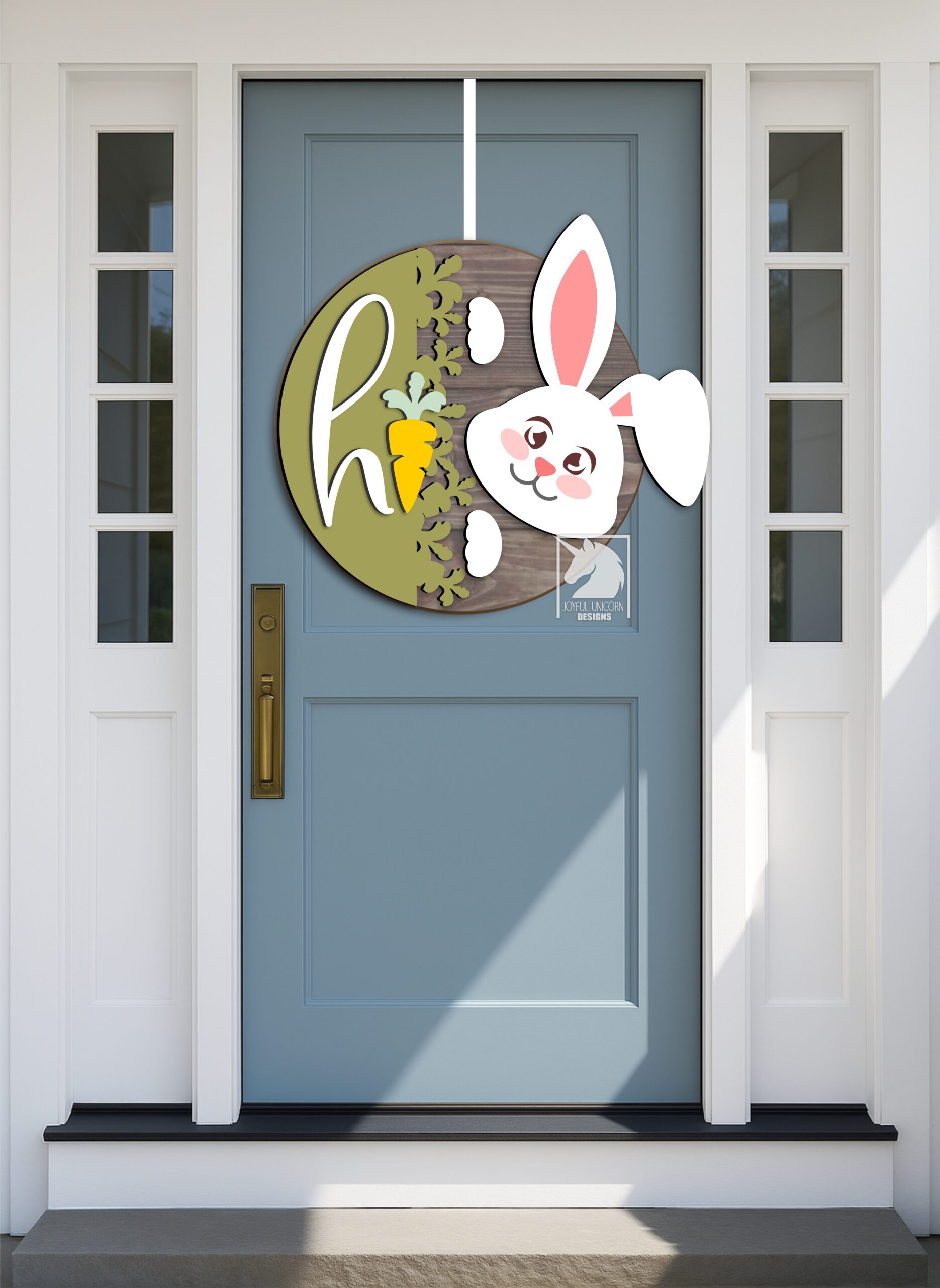 Easter Bunny Welcome Sign SVG, Hi Door Hanger SVG, Easter Rabbit Front Door Decor, Laser Cut File, Glowforge and Cricut Ready Files - Image 2