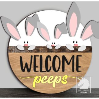 Welcome Peeps Sign SVG, Easter Bunny Door Hanger SVG, Easter Welcome Sign, Rabbit Door Hanger, Laser Cut File, Glowforge Ready File