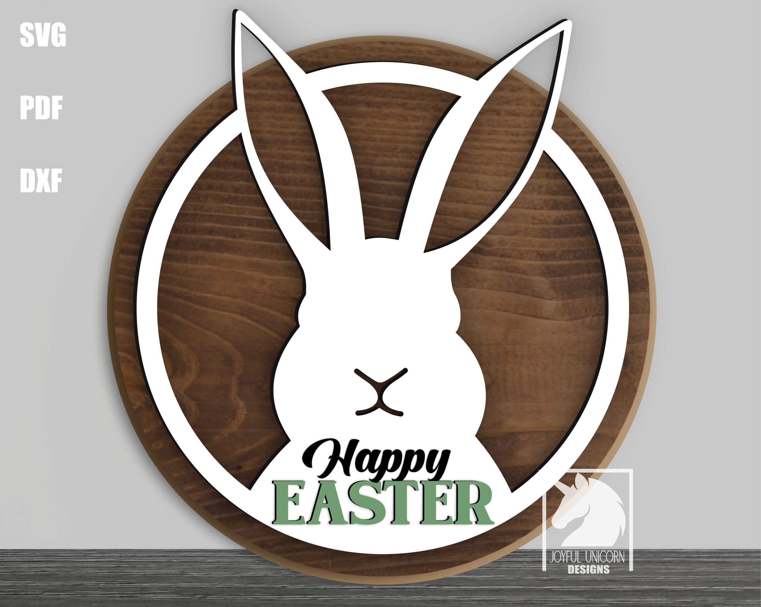 Happy Easter Round Sign SVG, Easter Bunny Door Hanger SVG, Wood Round Sign, Laser Cut File, Farmhouse Easter Decor, Easter Welcome Sign