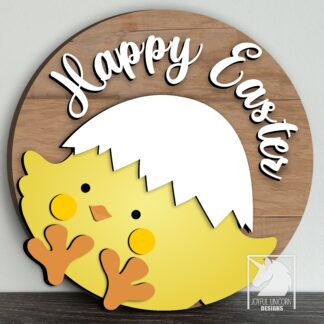 Happy Easter Round Sign SVG, Baby Chick Door Hanger SVG, Easter Welcome Sign, Glowforge Svg File, Cricut svg File, Wood Round Sign