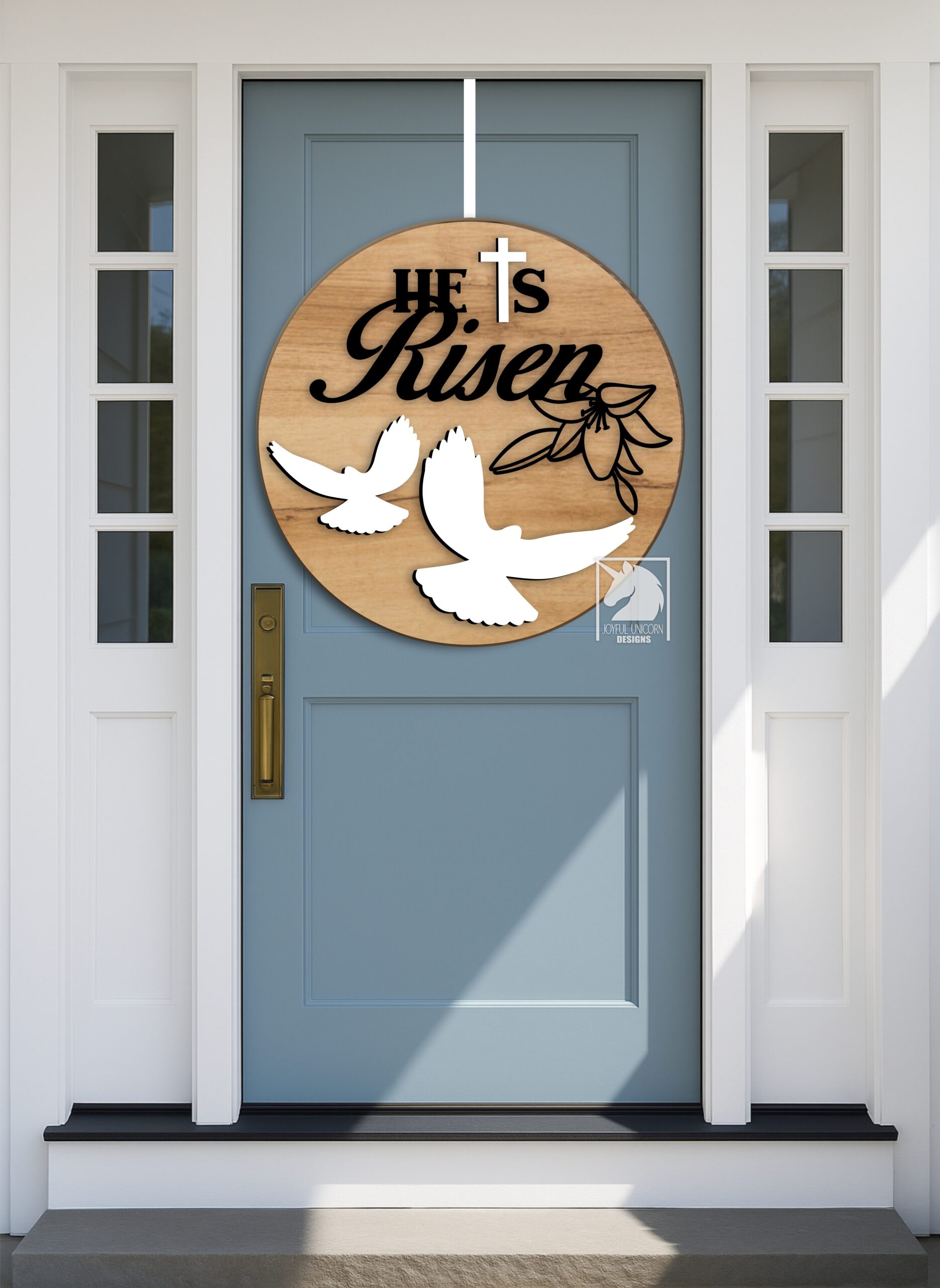 He Is Risen Door Hanger SVG, Easter Religious Sign SVG, Easter Welcome Sign SVG, Glowforge and Cricut Ready File, Easter Front Door Decor - Image 2