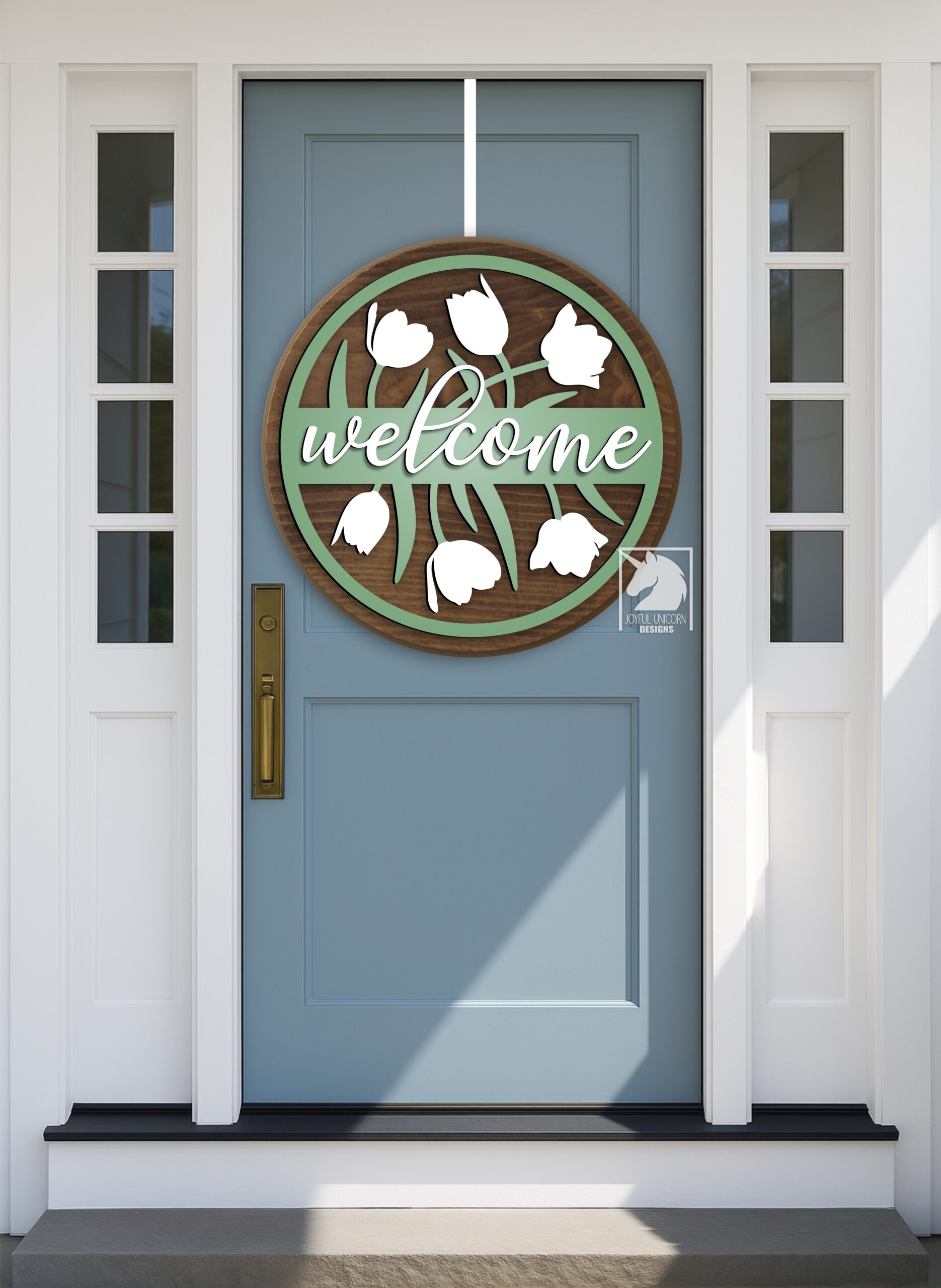 Spring Welcome Sign SVG, Tulip Door Hanger SVG, Wood Round Sign, Floral Welcome Sign SVG, Laser Cut File for Cricut and Glowforge - Image 2