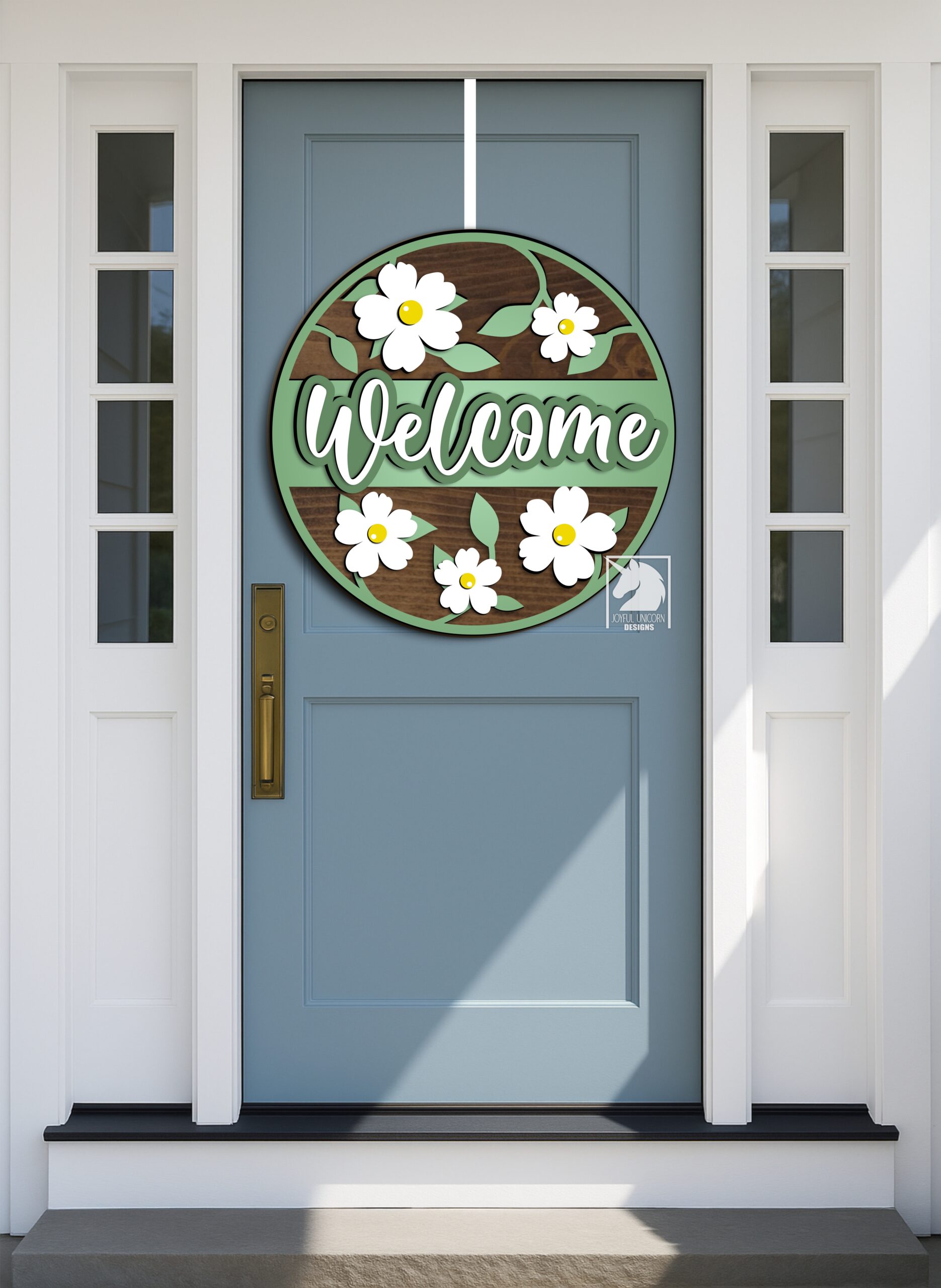 Daisy Welcome Sign SVG, Floral Door Hanger SVG, Spring Door Hanger, Summer Welcome Sign, Glowforge and Cricut Ready File, Laser Cut File - Image 2