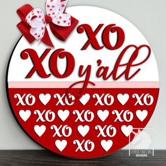 XOXO Y'all Round Sign SVG, Valentines Day Door Hanger SVG, Laser Cut File for Glowforge, Valentines Day Welcome Sign, Valentine Decor svg