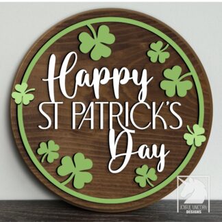 Happy St Patrick's Day Round Sign SVG, Shamrock Door Hanger SVG, Welcome Sign SVG, Wood Round Sign, Glowforge Ready File, Laser Cut File