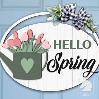 Hello Spring Sign SVG, Tulip Door Hanger SVG, Floral Door Hanger SVG, Spring Welcome Sign, Laser cut File, Glowforge svg File