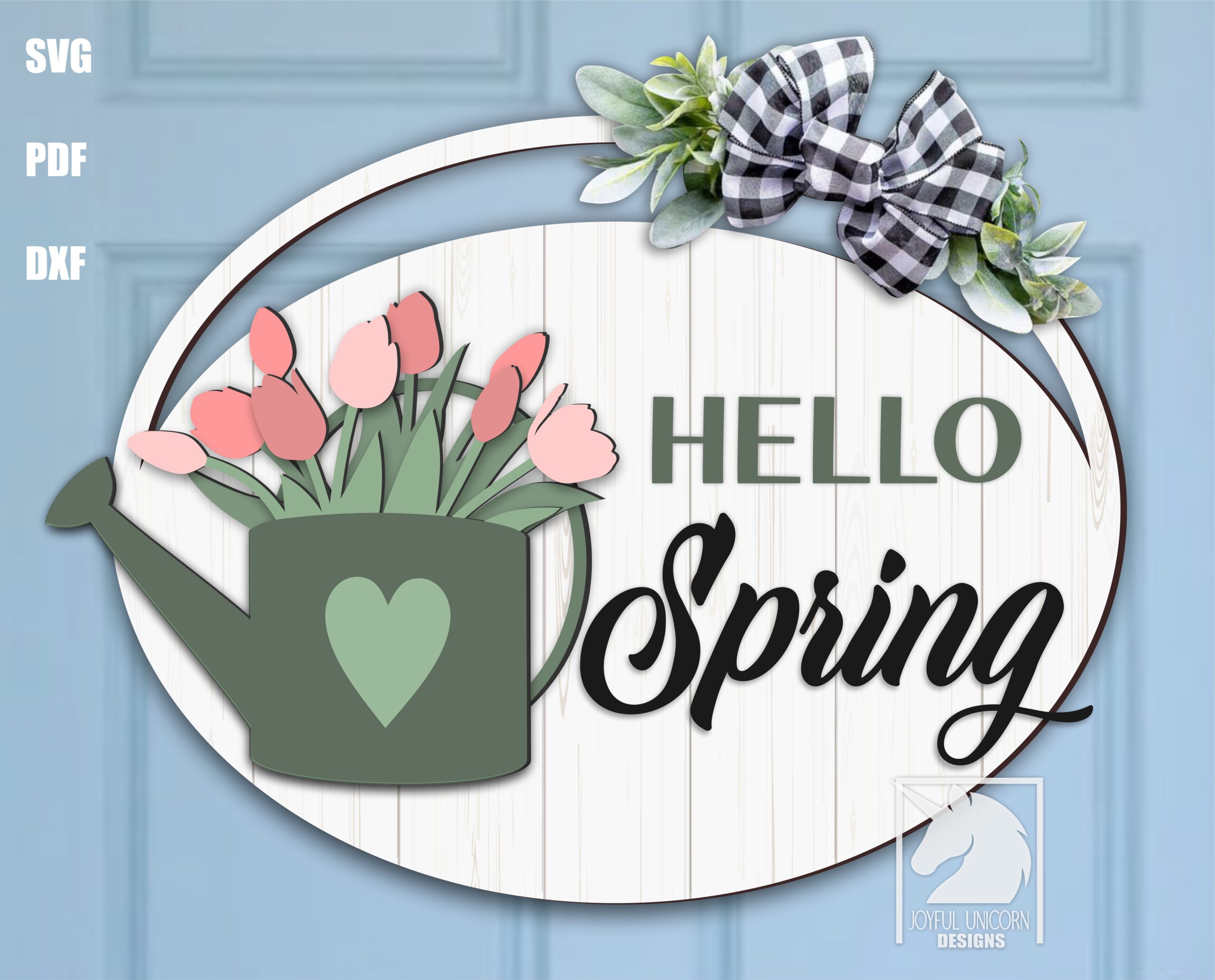 Hello Spring Sign SVG, Tulip Door Hanger SVG, Floral Door Hanger SVG, Spring Welcome Sign, Laser cut File, Glowforge svg File